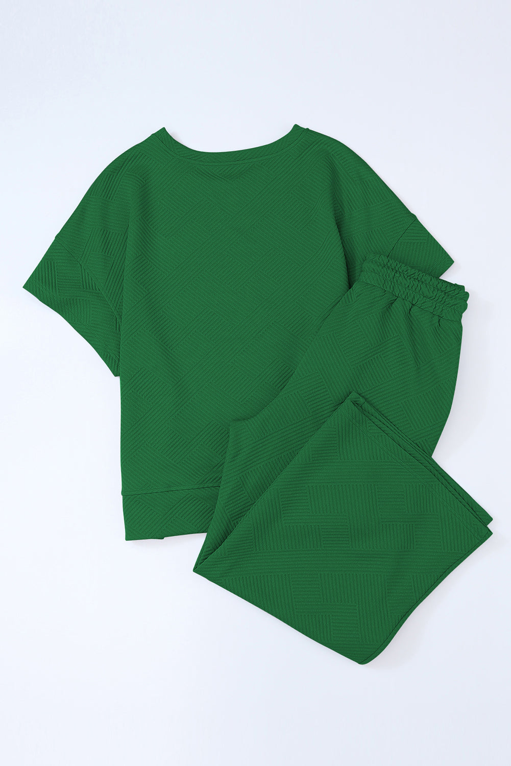 Ensemble t-shirt ample texturé vert foncé et pantalon à cordon de serrage