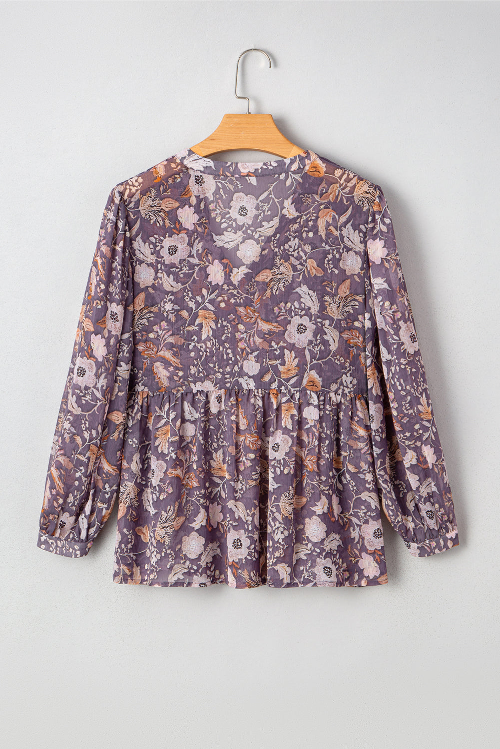 Blue Boho Floral Print 3/4 Sleeve Babydoll Blouse