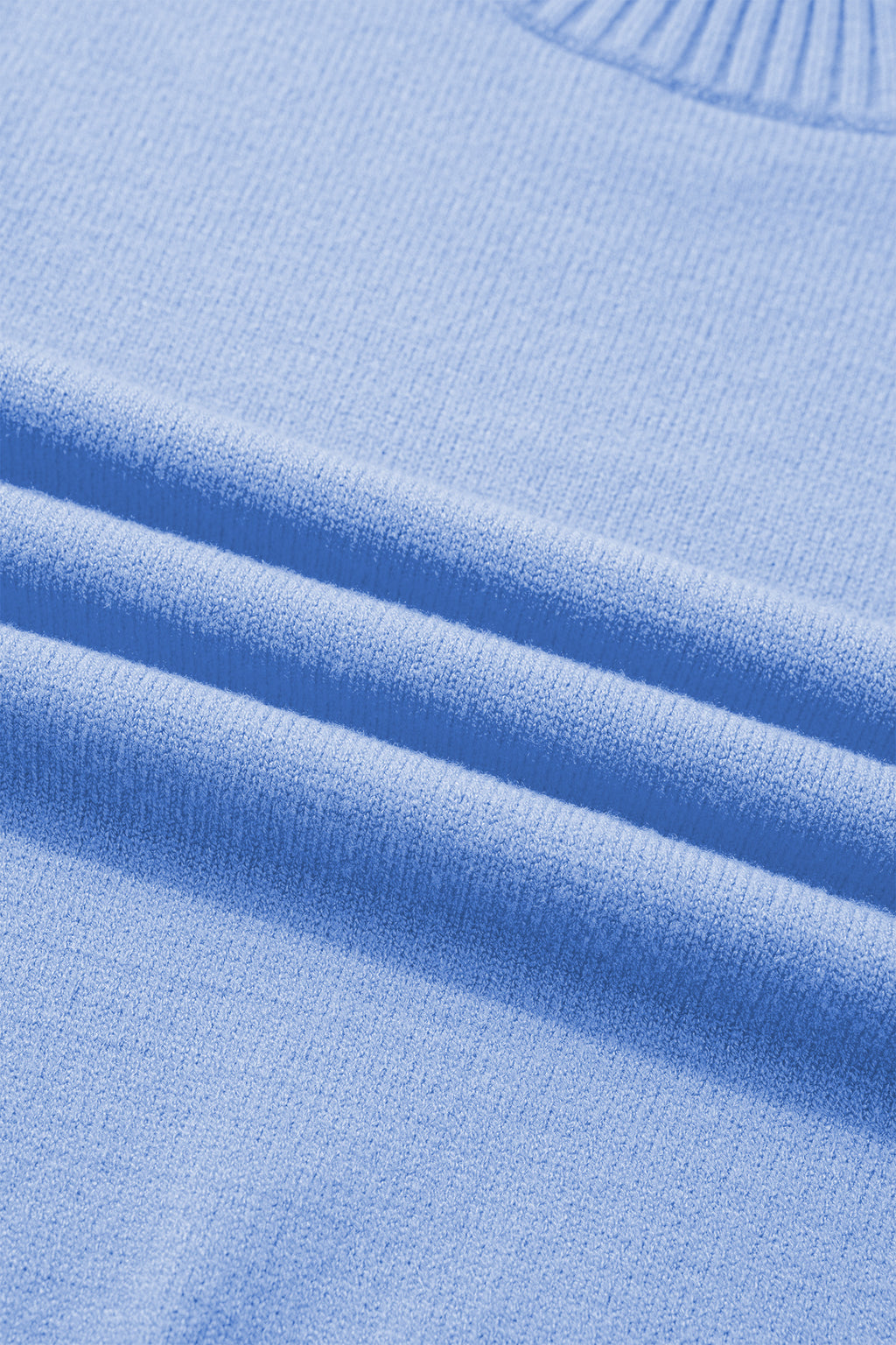 Bright Green Solid Color Ribbed Trim Round Neck Ruffle Short Sleeve Sweater