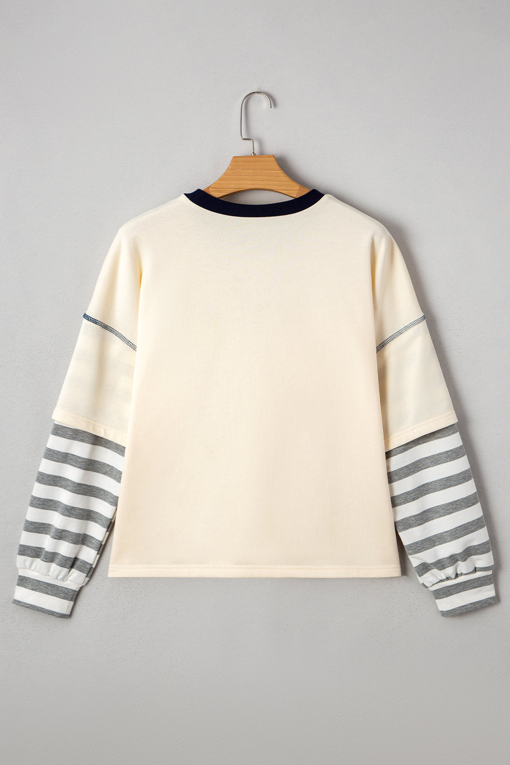 Beige Striped Patchwork Two-in-one Long Sleeve Top