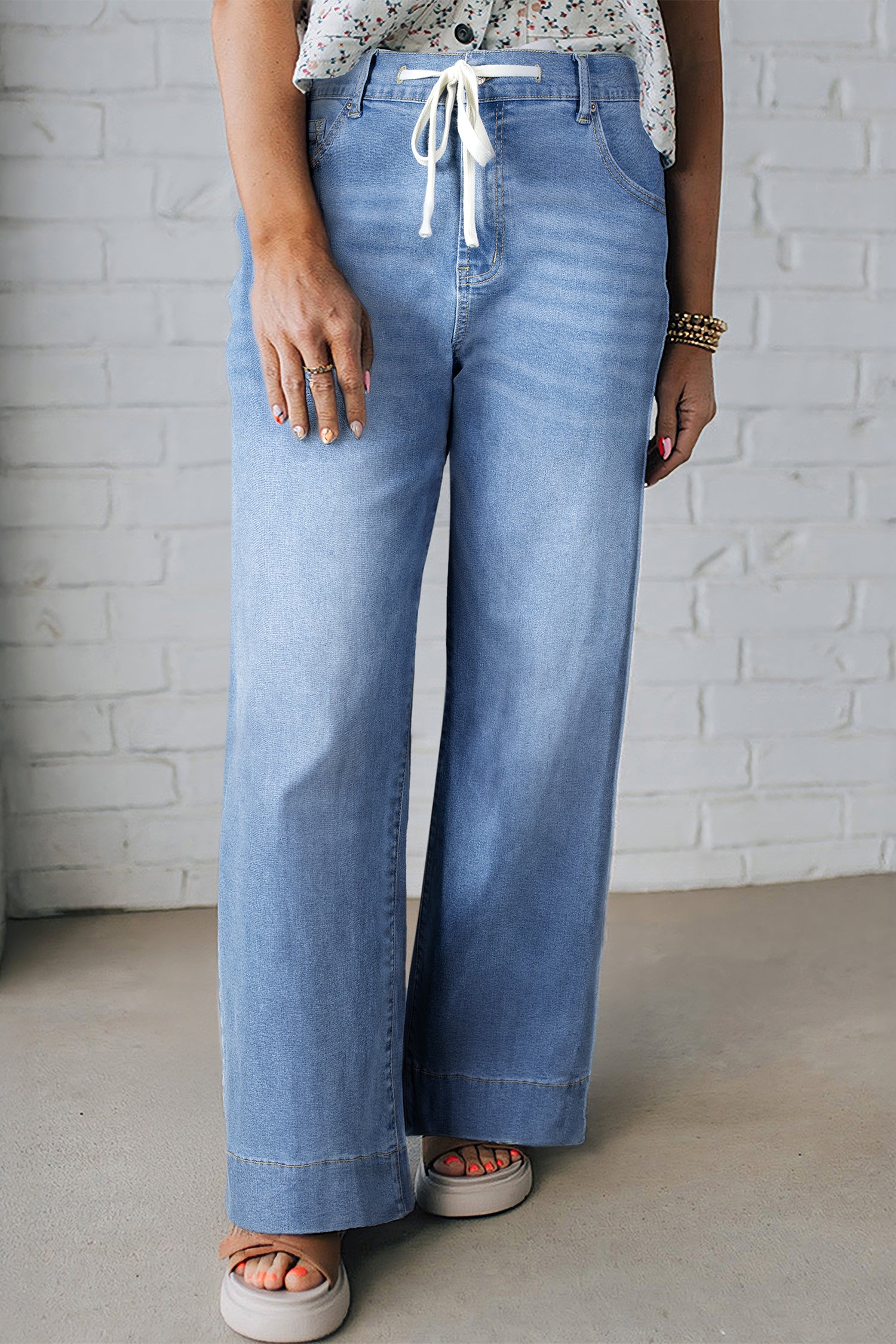 Dark Blue Acid Wash Contrast Lace-up Plus Size Jeans