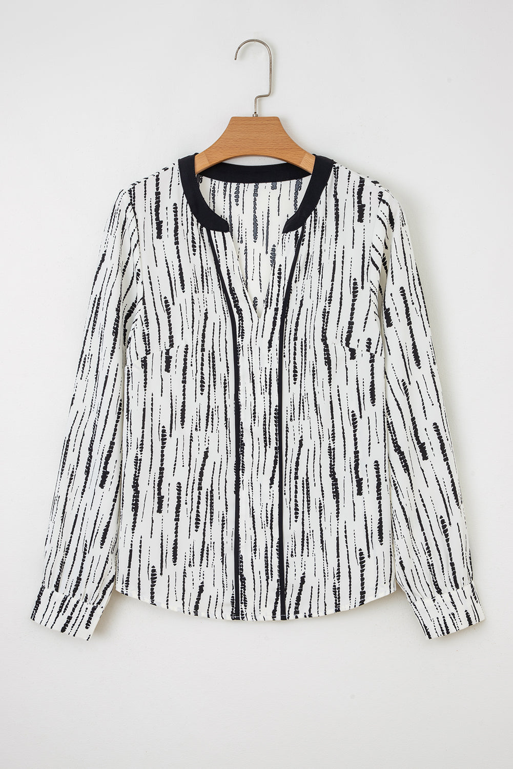 White Abstract Print V-neck Long-sleeve Blouse