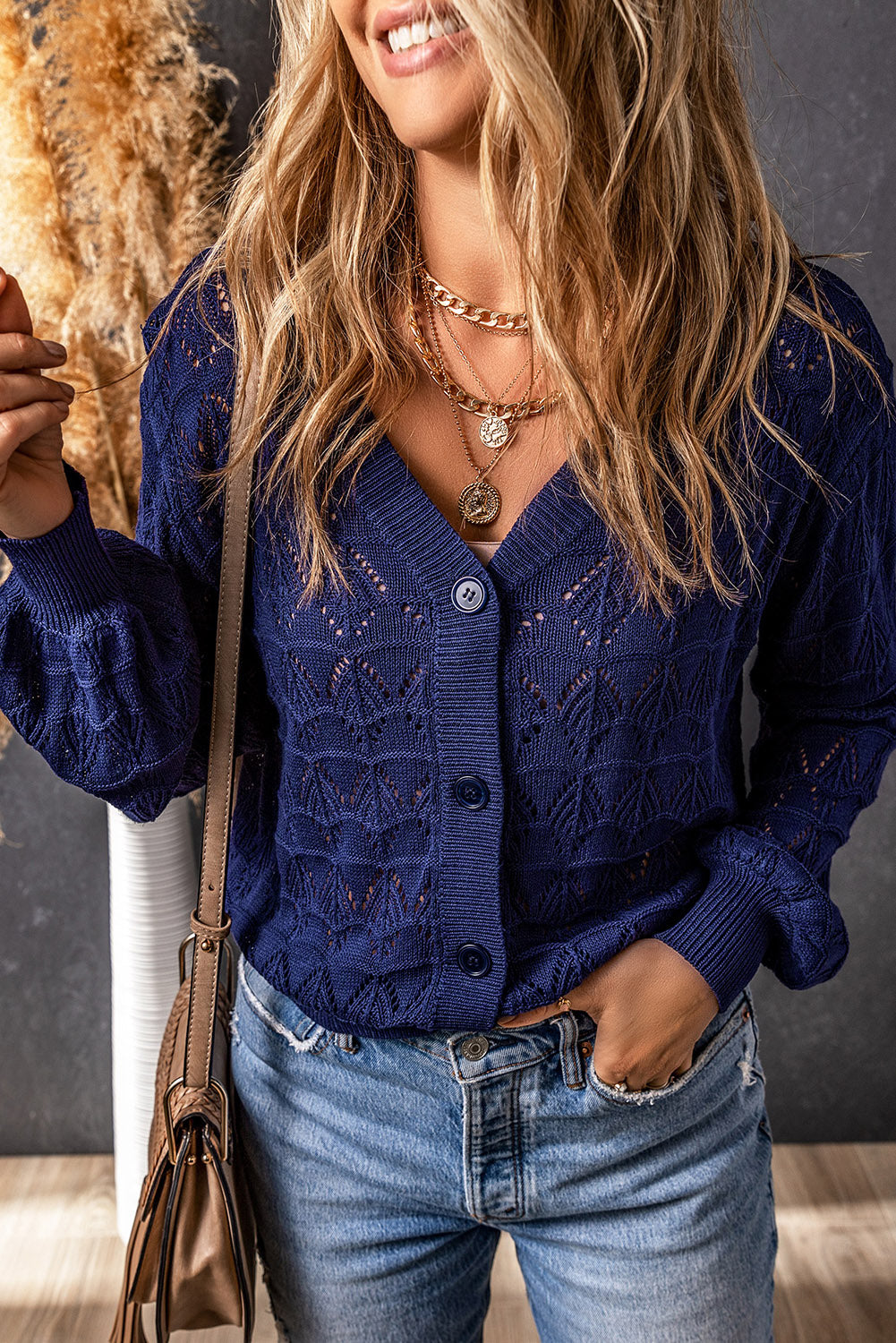 Rose Lightweight Buttoned Front Crochet Cardigan