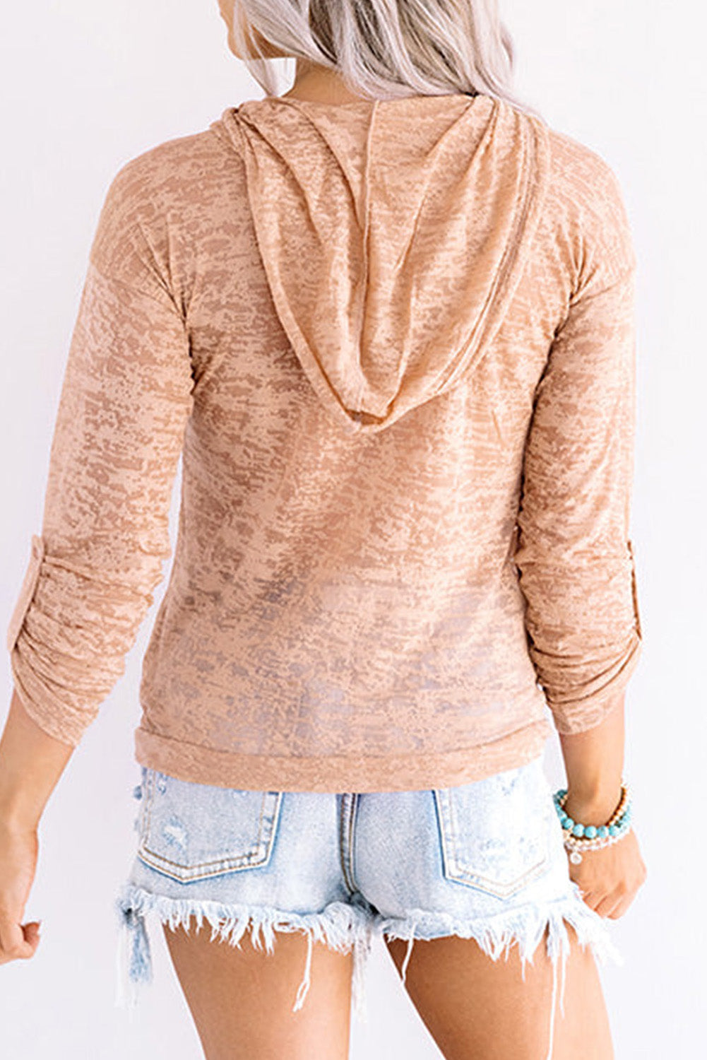 Khaki Solid Color Drawstring Hoodie with Kangaroo Pocket