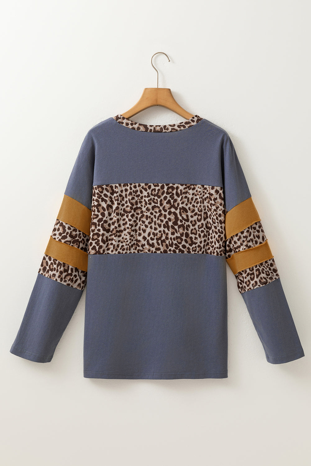 Dark Blue Leopard Colorblock Patchwork Drop Shoulder Top