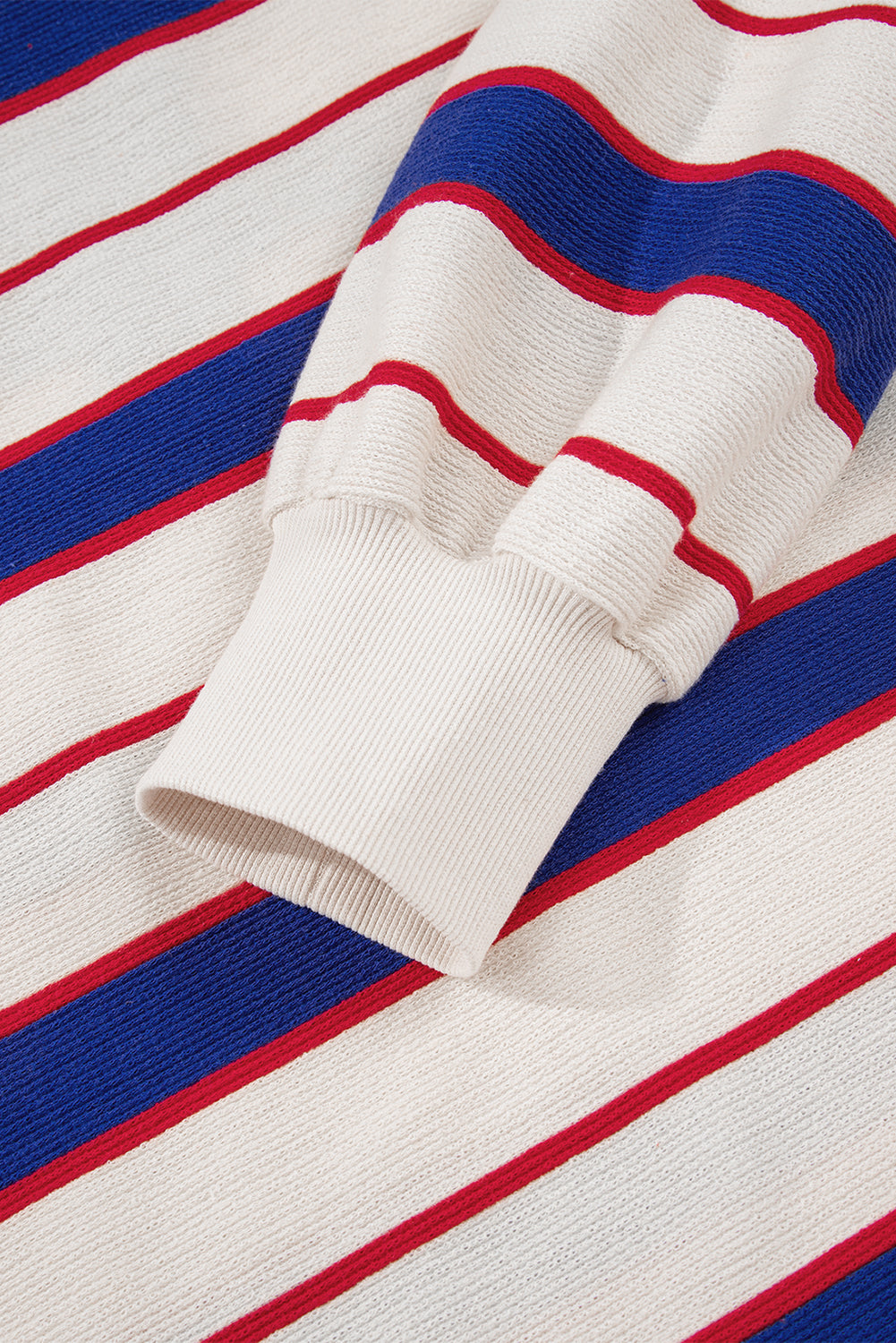 Blue Stripe Colorblock V Neck Collared Sweatshirt