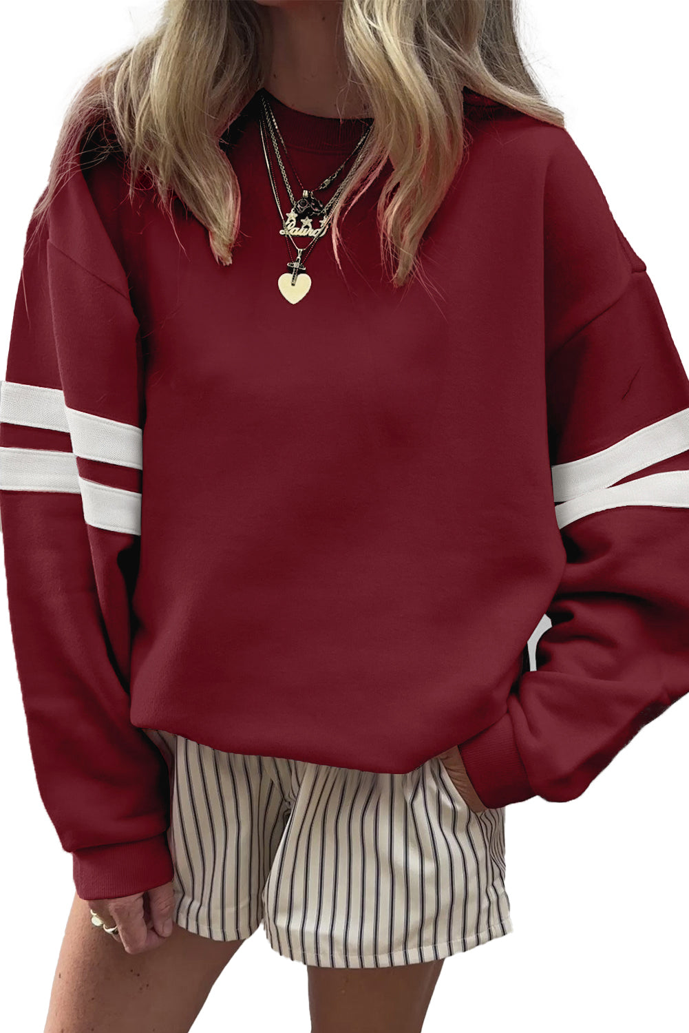 Sudadera holgada con mangas a rayas de estilo preppy de Red Dahlia