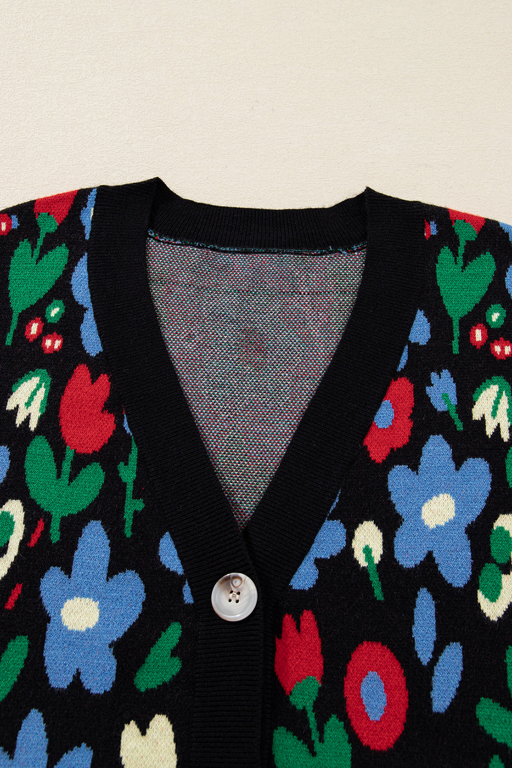 Black Vibrant Floral V Neck Knit Cardigan
