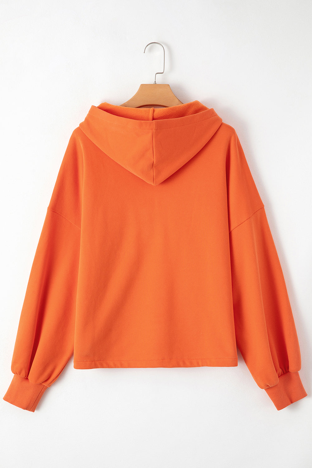 Orange Half Zipper Kangaroo Pockets Drop Shoulder Hoodie