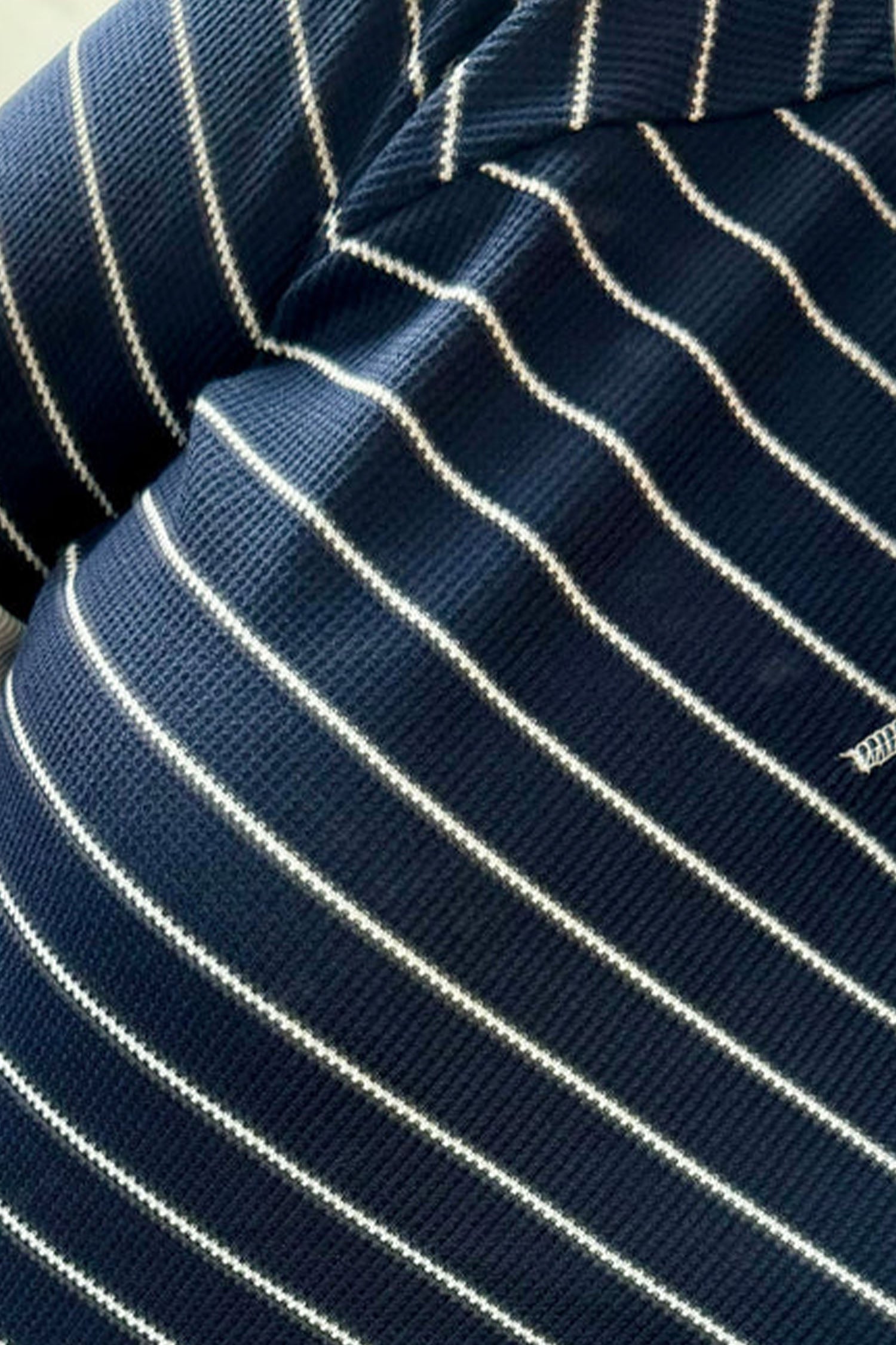 Blue Stripe Contrast Trim Plus Size Ribbed T Shirt