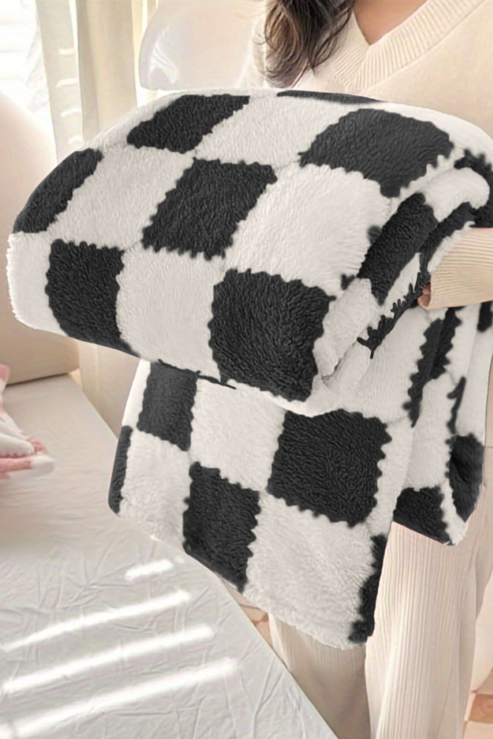 Pink Checkered Fluffy Coral Fleece Blanket