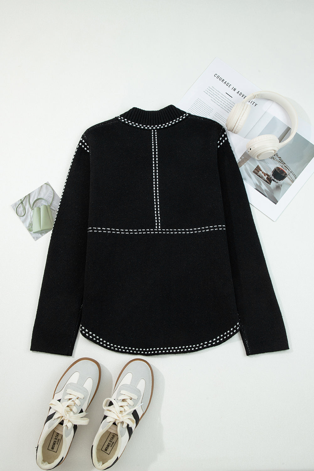 Black Bomber Contrast Trim Snap Button Long Sleeve Cardigan