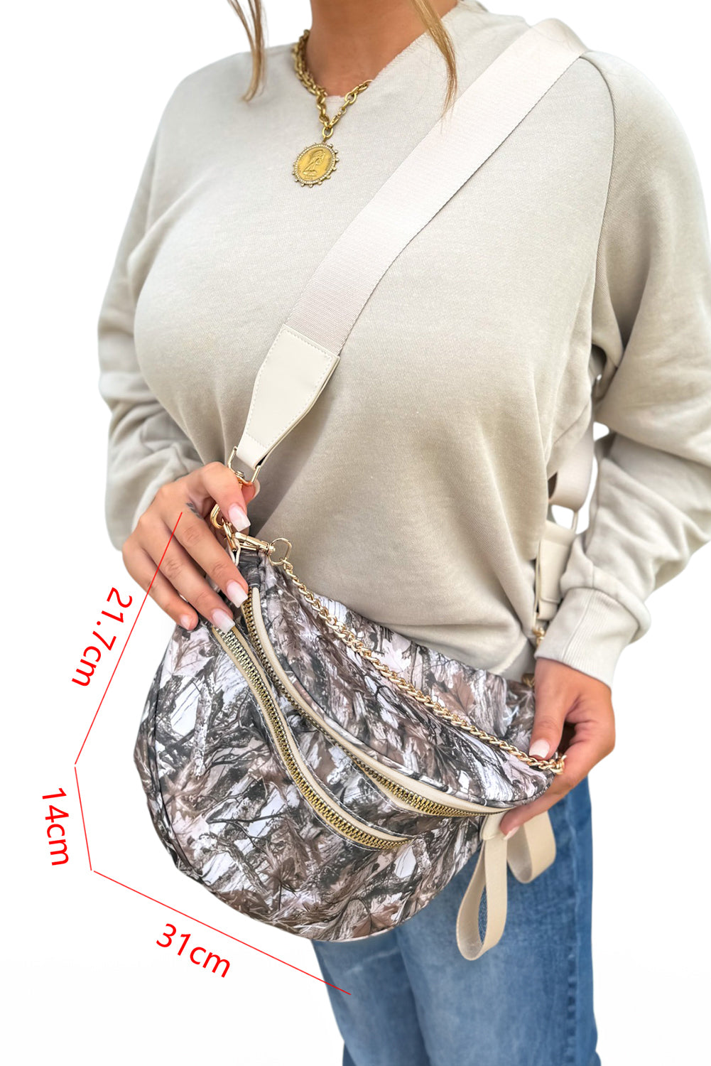 Camouflage Print Double Zipper Crossbody Bag