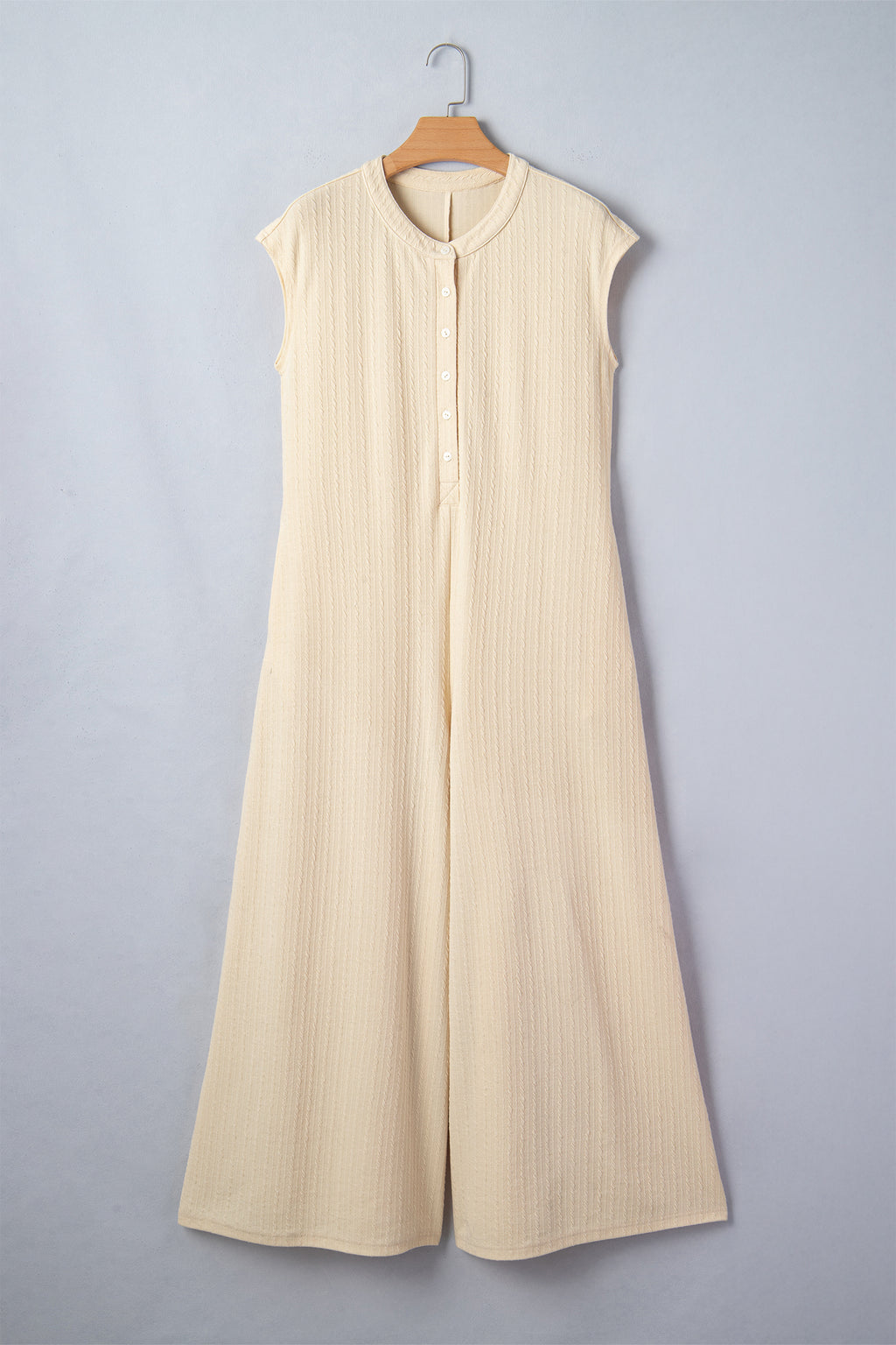 Jet Stream Half Buttons Ribbed Knit Wide Leg Jumpsuit