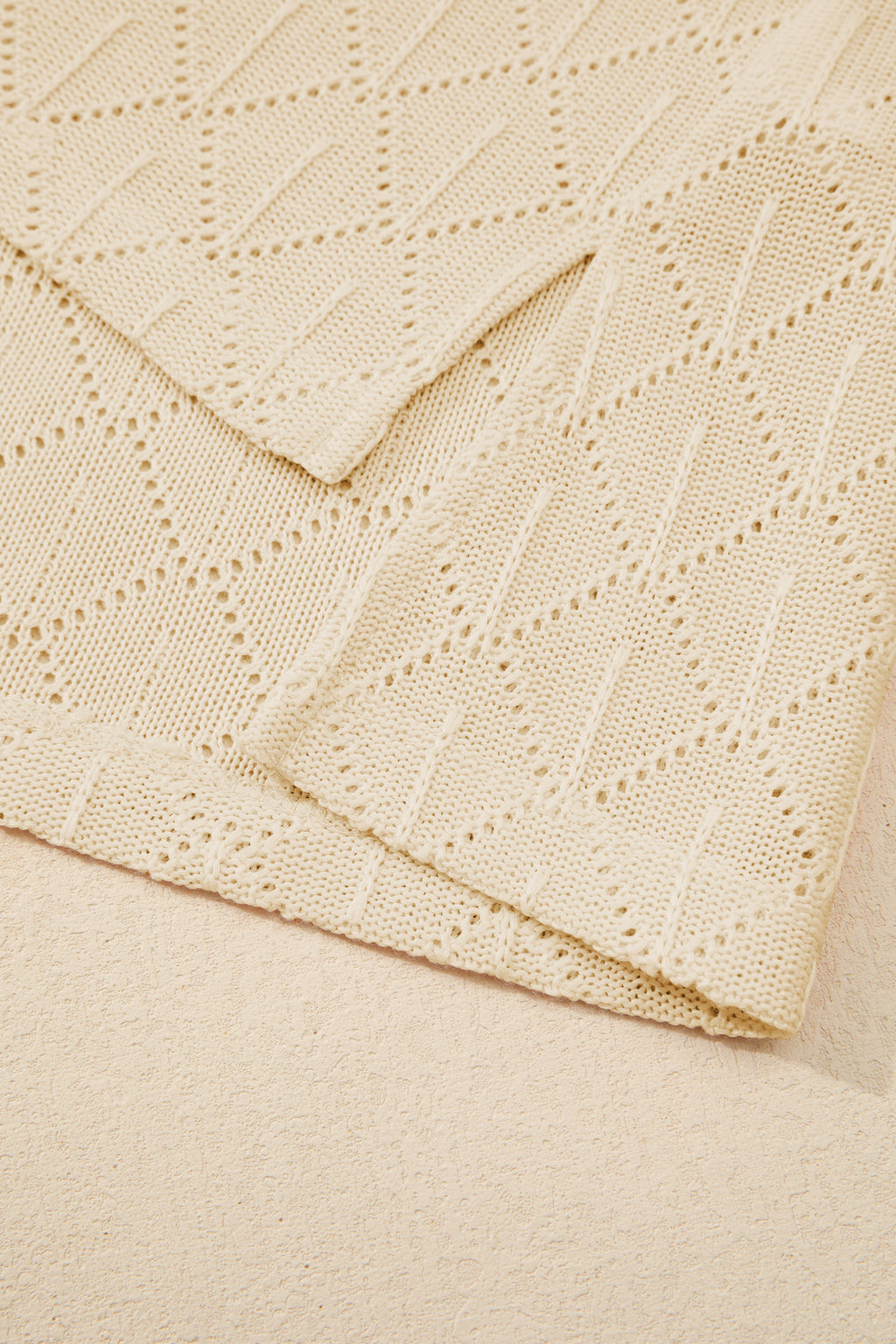 Golden Fleece Pointelle Rhombus Knit Plus Size V Neck Loose Top