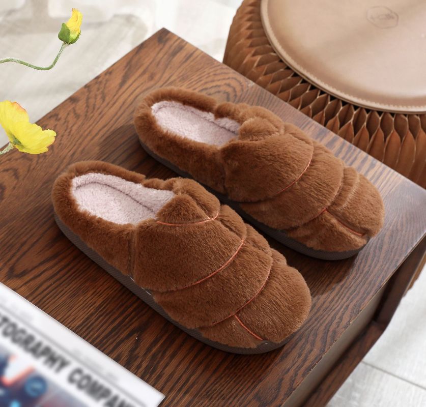 Rabbit fur slippers for men and women, winter warm indoor slippers