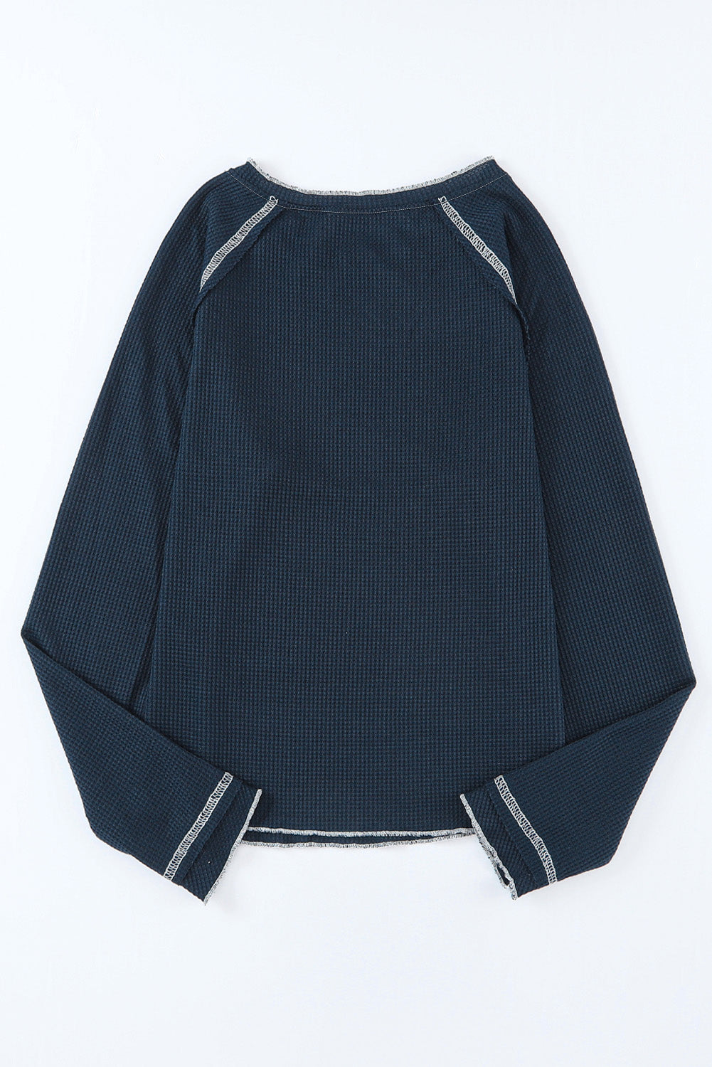 Blue Exposed Seam Textured Pullover Long Sleeve Top