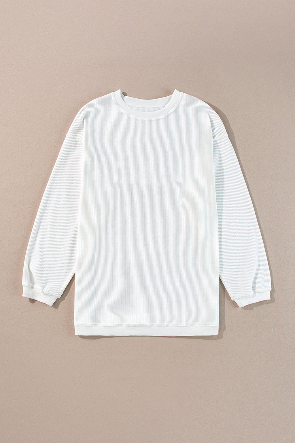 White Mardi Cheerful Bow Printed Corded Ribbed Sweatshirt