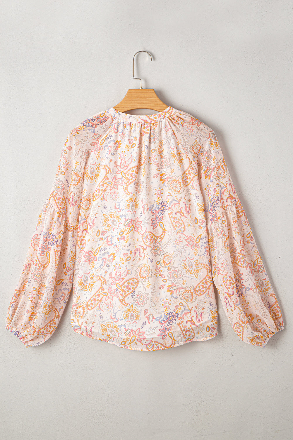 Golden Apricot Boho Floral Print V Neck Long Sleeve Blouse