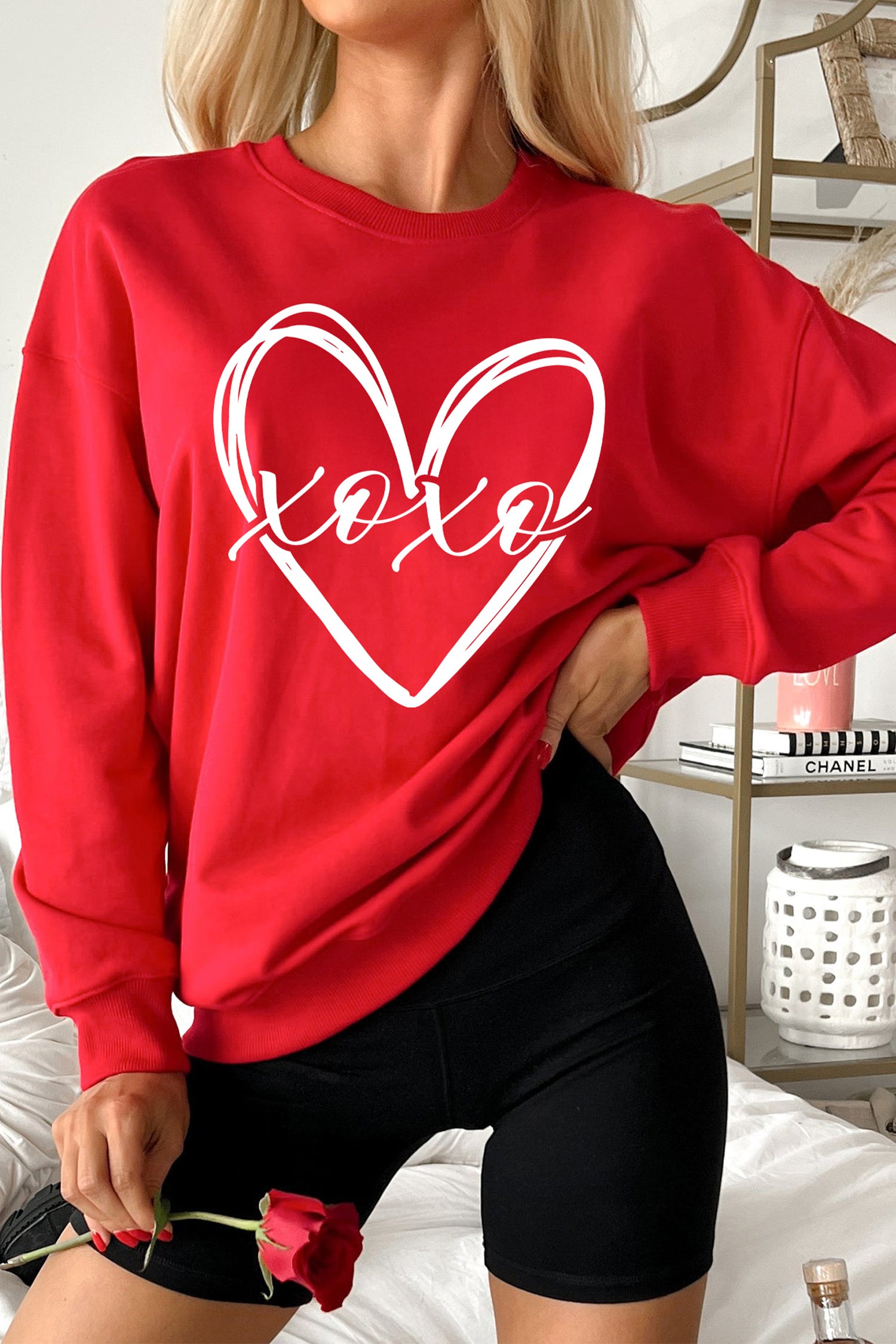 Sudadera con estampado de corazón de San Valentín rojo xoxo