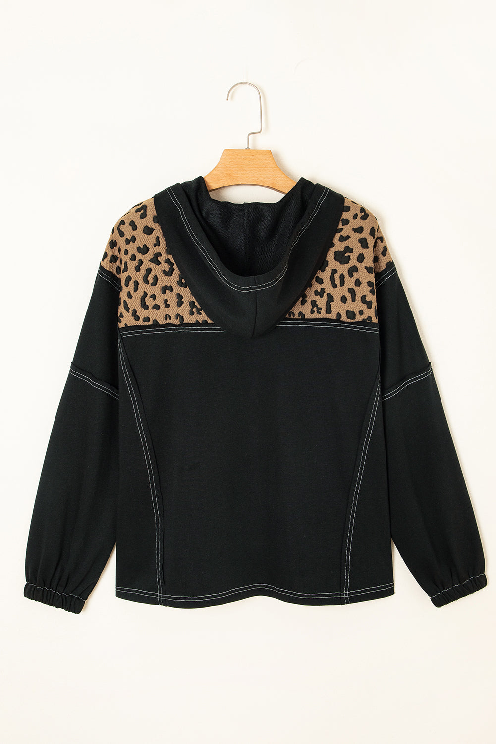 Brown Leopard Patchwork Quarter Zip Hoodie