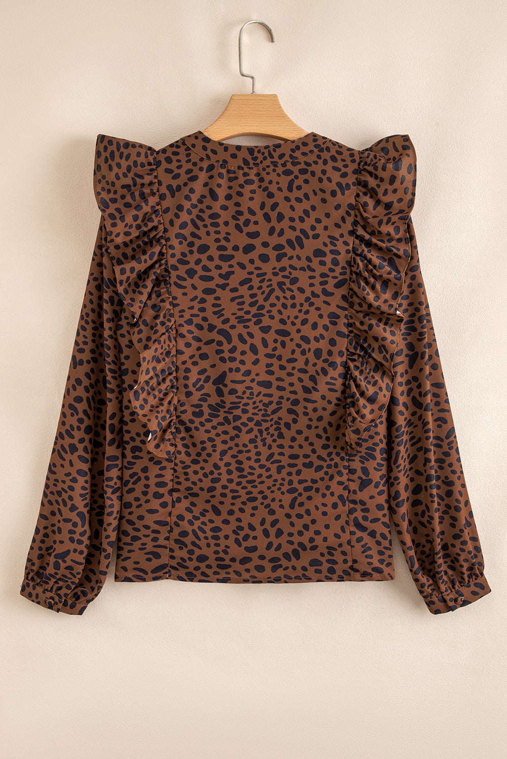 Brown Leopard Print Ruffle Puff Sleeve Blouse