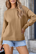Light French Beige Front Center Seam Drop Shoulder Pullover Solid Sweater