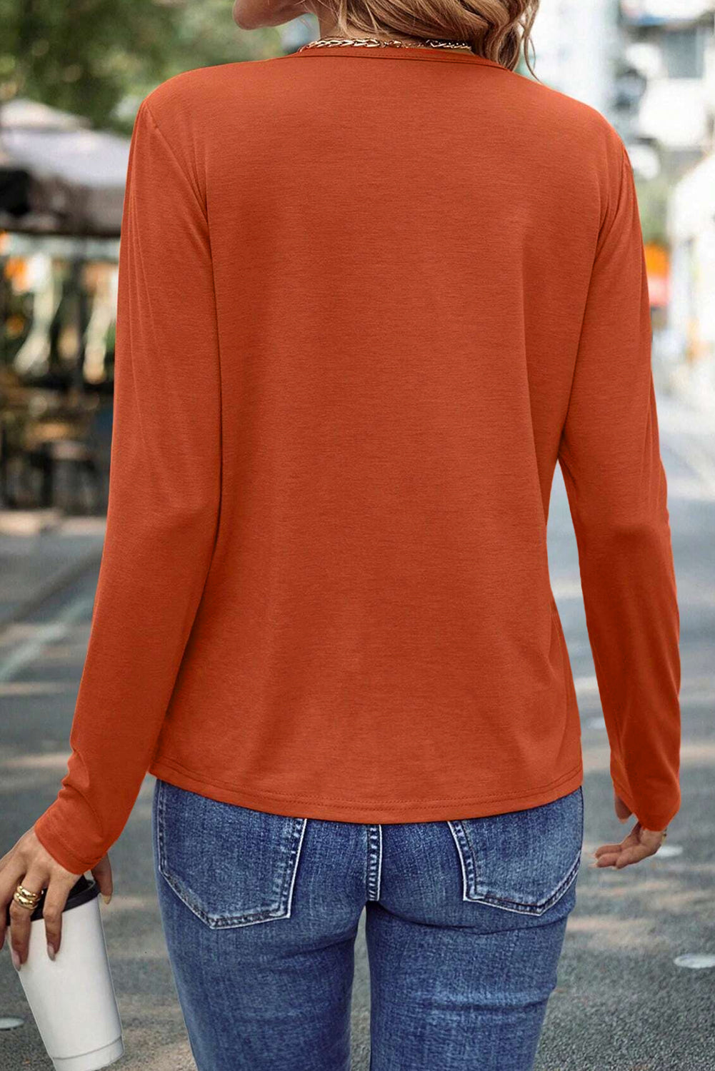 Evergreen  Asymmetric Seam Detail Solid Color Long Sleeve Top