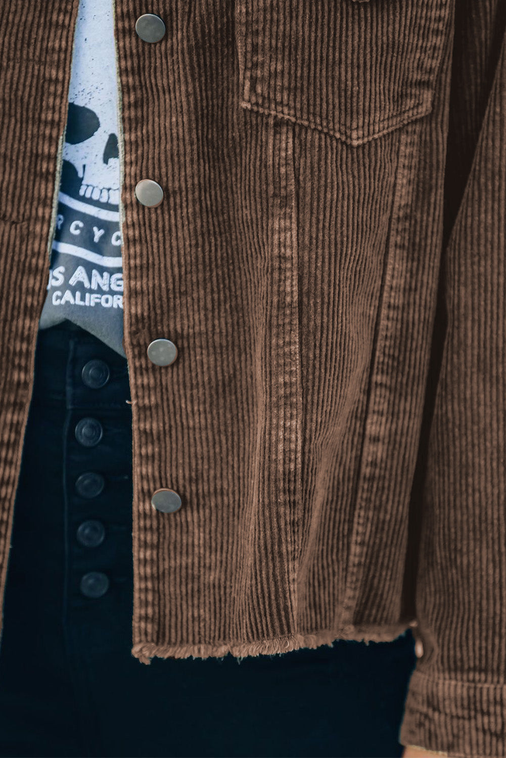 Brown-2 Corduroy Pocket Buttoned Jacket