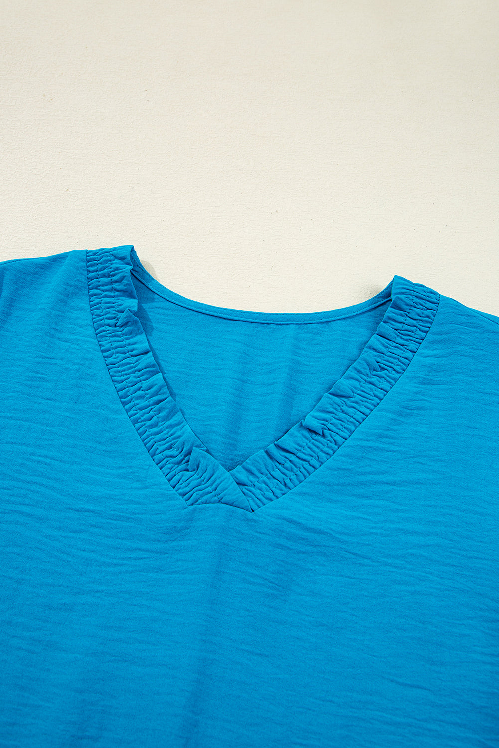 Bright Pink Frill V Neckline Puff Sleeve Crinkled Blouse