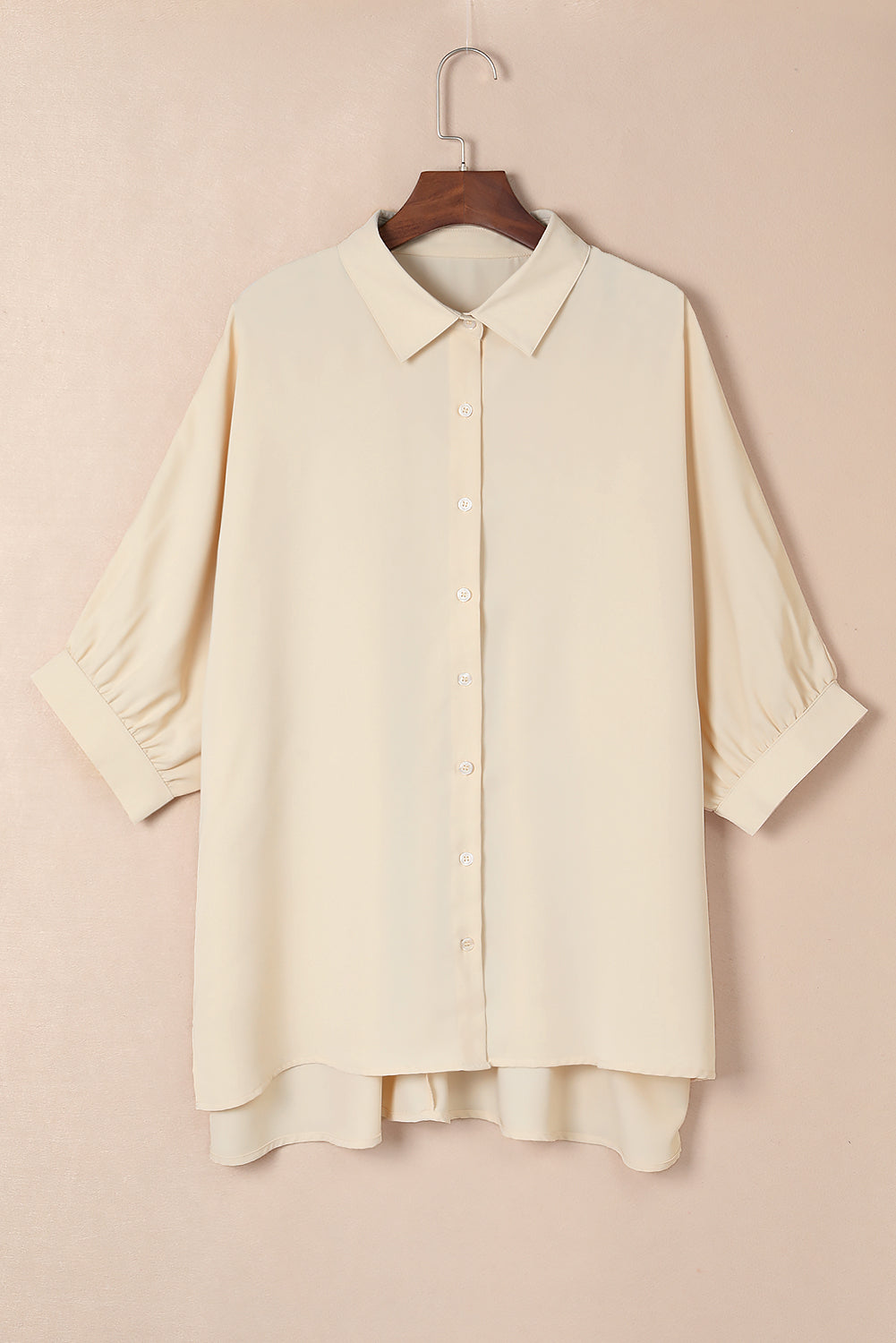 Apricot 3/4 Puff Sleeve Oversize Shirt