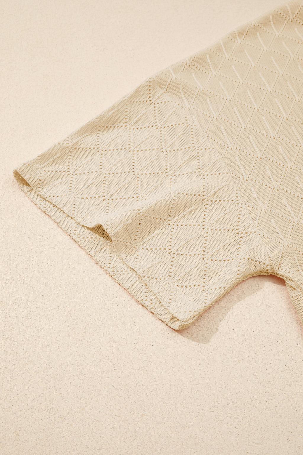 Golden Fleece Pointelle Rhombus Knit Plus Size V Neck Loose Top