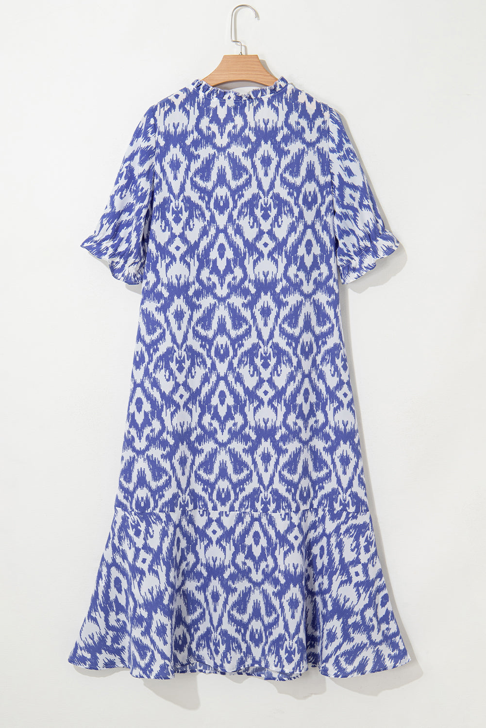 Sky Blue Geometric Print V Neck Casual Long Dress