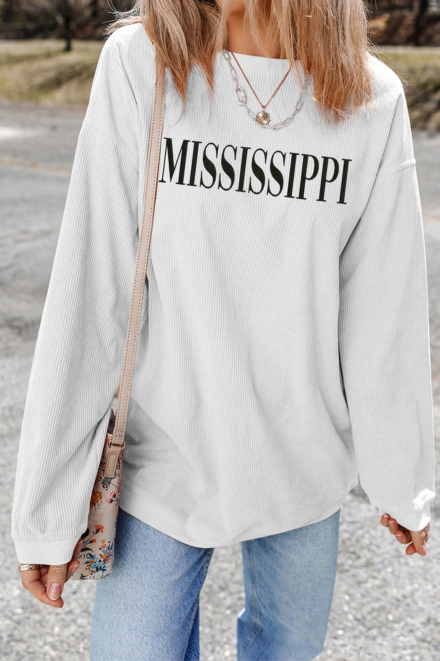 White Raised Rib MISSISSIPPI Baggy Sweatshirt