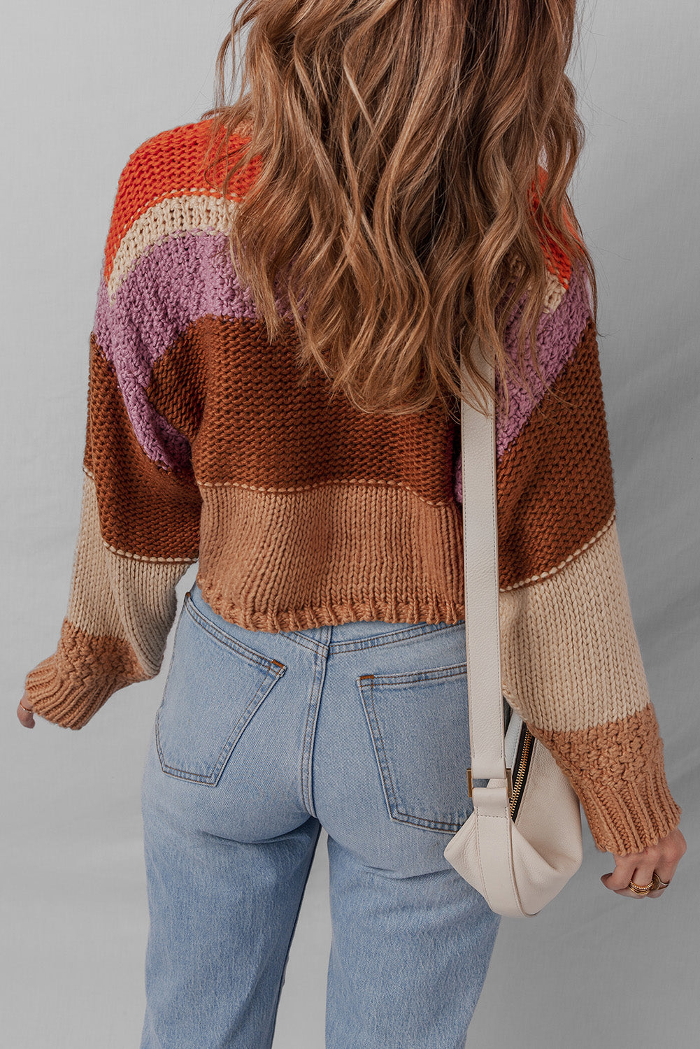 Multicolour Cropped Colorblock Knitted Sweater