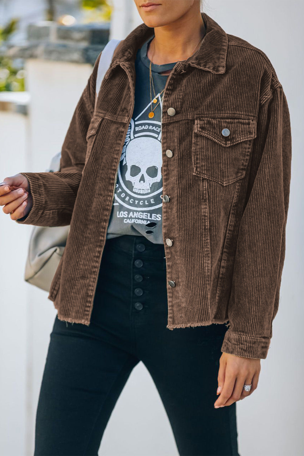 Brown-2 Corduroy Pocket Buttoned Jacket