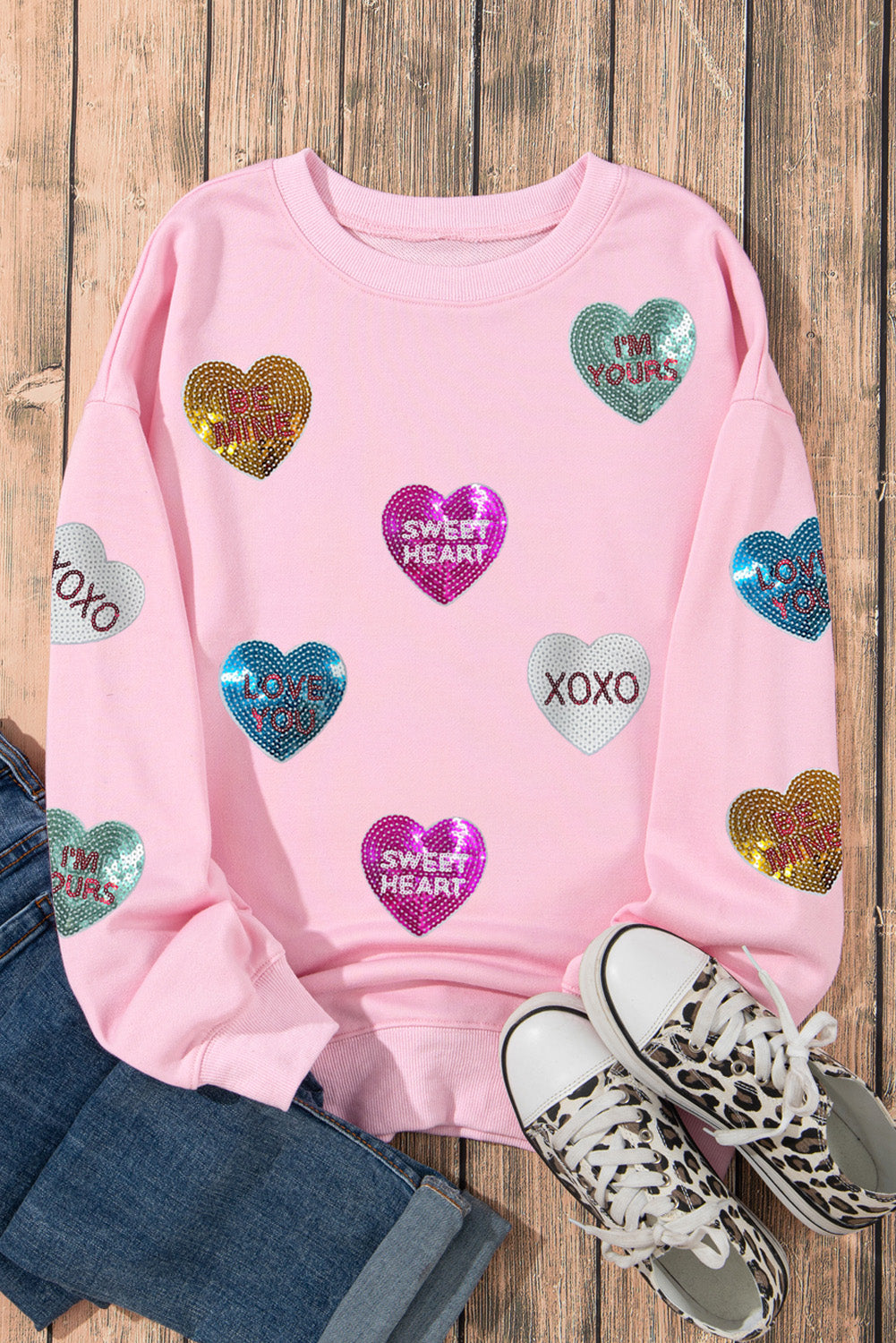 Sudadera con estampado romántico de corazones y lentejuelas rosas para San Valentín