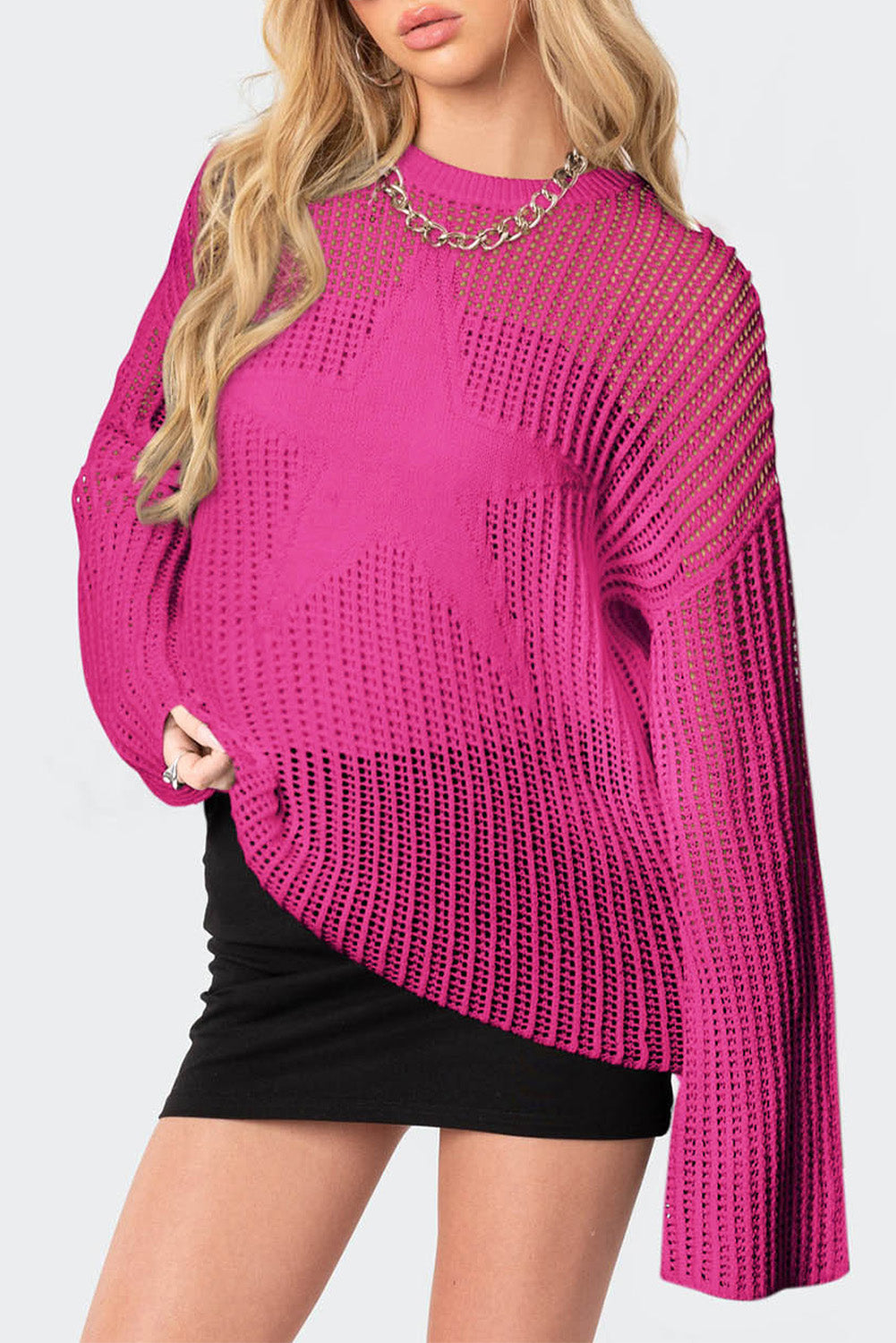 Rose Star Pattern Lightweight Hollow Knit Sweater