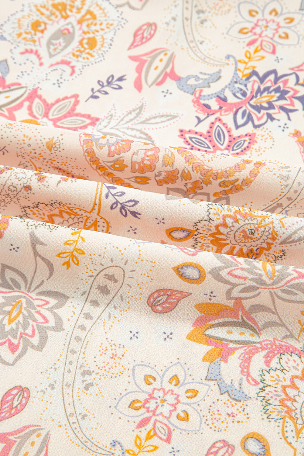 Golden Apricot Boho Floral Print V Neck Long Sleeve Blouse