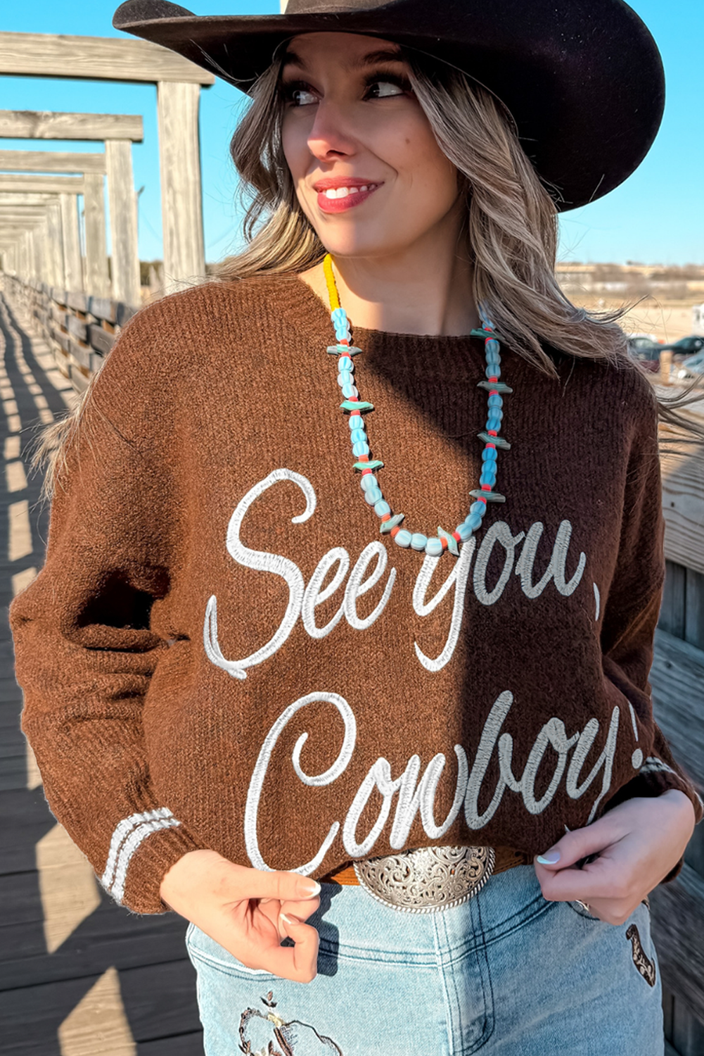 Coffee Letter Embroidered Graphic Sweater