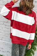 Fiery Red Colorblock Drop Shoulder Baggy Sweatshirt
