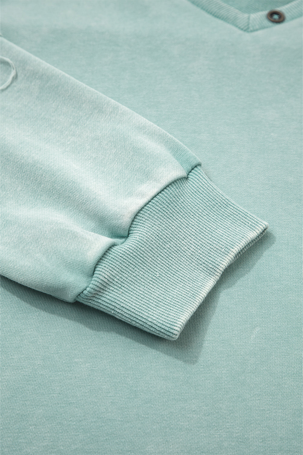 Carbon Grey Mineral Wash Exposed Seam Buttoned V Neck Pullover Top