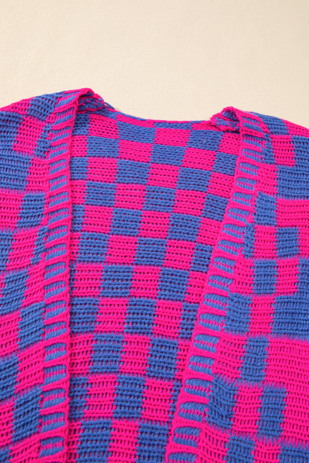 Multicolor Plaid Open Front Knitted Cardigan