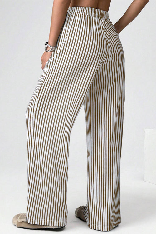 Pantalon ample à poches et ceinture élastique à rayures marron
