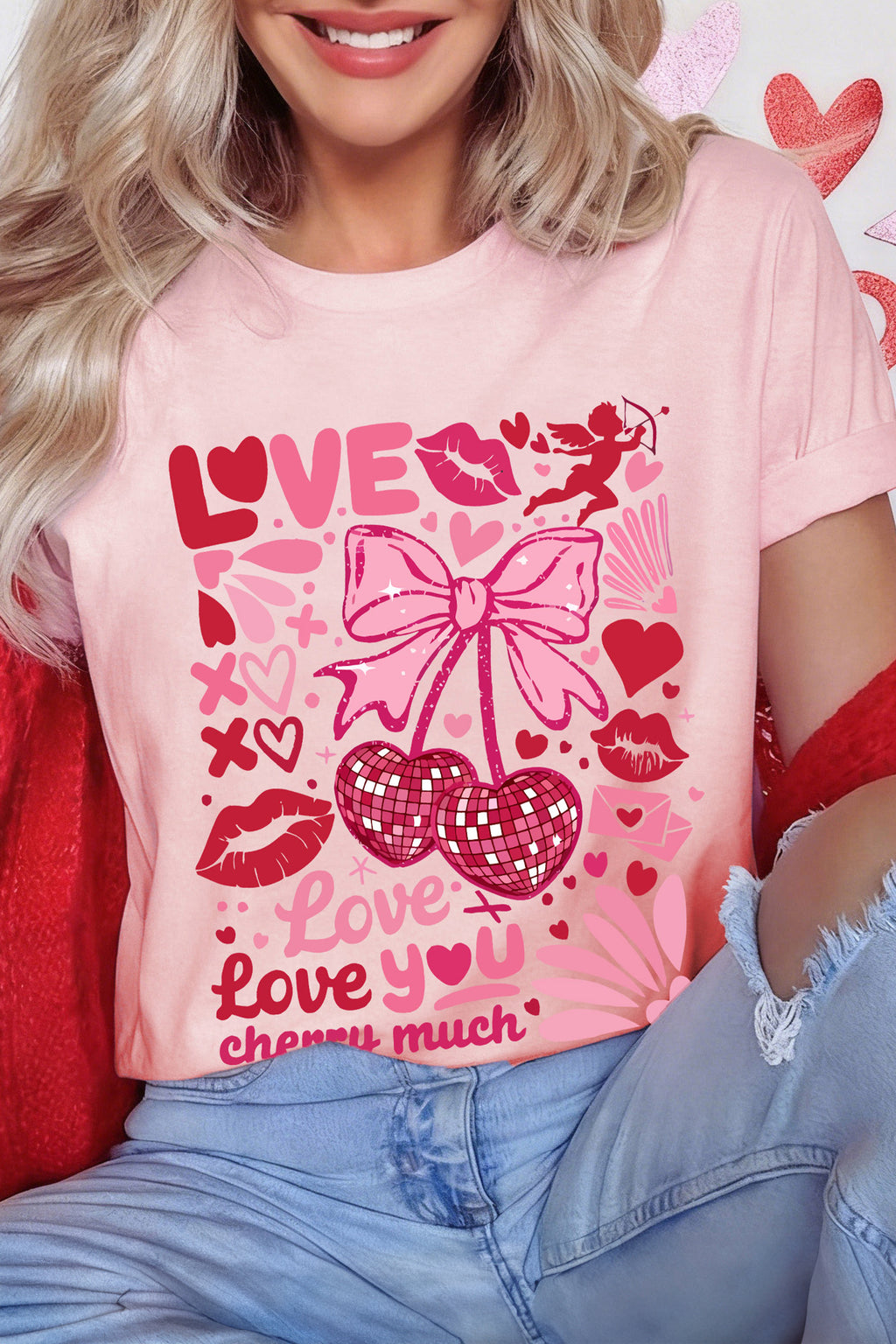 T-shirt graphique rose « Je t'aime beaucoup » pour la Saint-Valentin