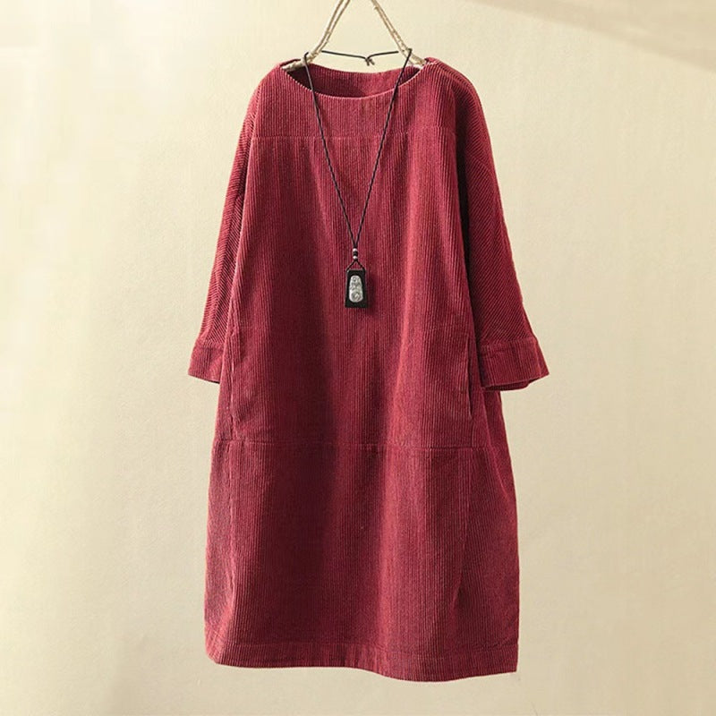 Autumn And Winter New Corduroy Retro Solid Dress