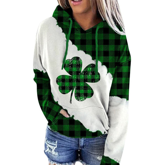 Women’s Checkered Shamrock Print Hooded Sweatshirt”