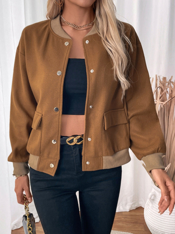 Veste à col montant Cardigan Manteau à poches pour femme 