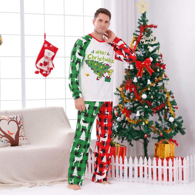 Christmas home clothes parent-child suit plaid patchwork print home clothes (Dad style)