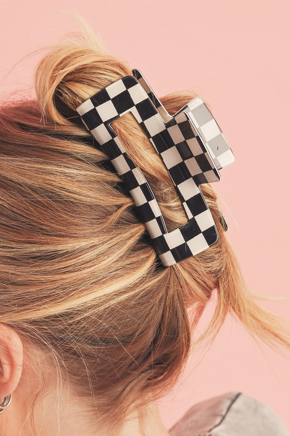 Black Checkered Print Hollow Out Hair Claw